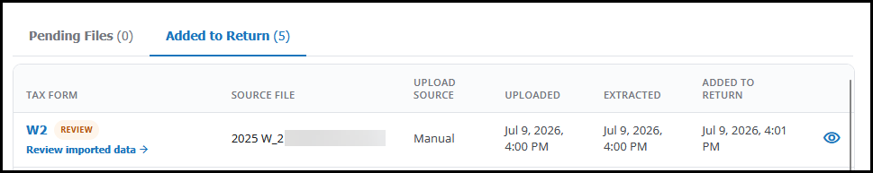 Added to return tab > review imported data